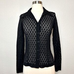 N.Y.K. Black Lace Women's Size S Collared Button Front Shirt Made In Italy